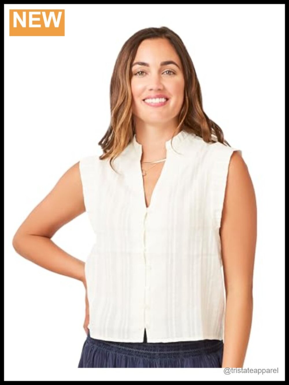 Cotton Blend Blouse Button Front Ruffle Crew Neck Short Sleeve Top